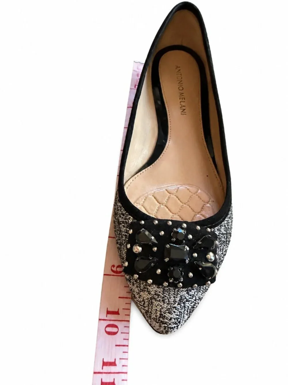 Antonio Melani Edgy Glam Rhinestone Studded Pointy Flats 7.5 Statement Night Out
